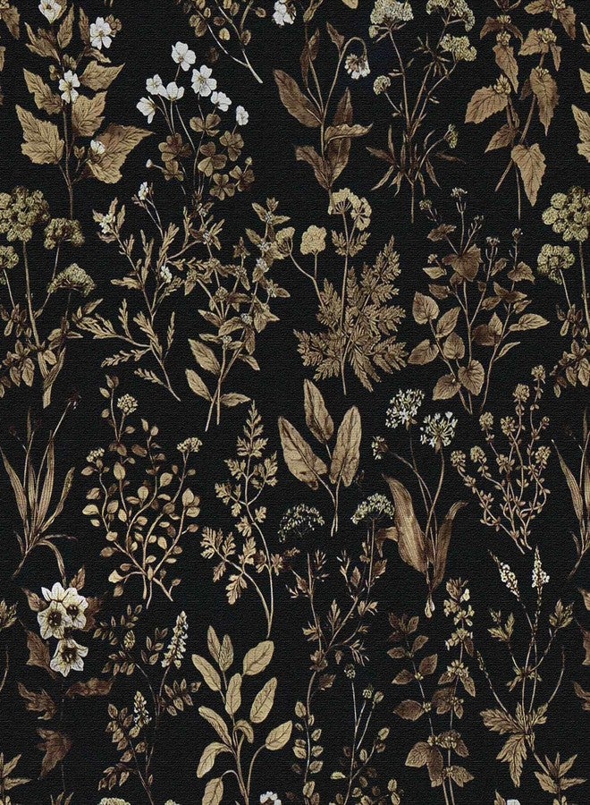 Dimoon 236"x17.3" Peel and Stick Wallpaper Contact Paper Black/Golden Floral Wallpaper Dark Floral Wall Paper Removable Vintage Self Adhesive Waterproof for Bathroom Shelf Moody Vinyl Roll Embossed - Image 1